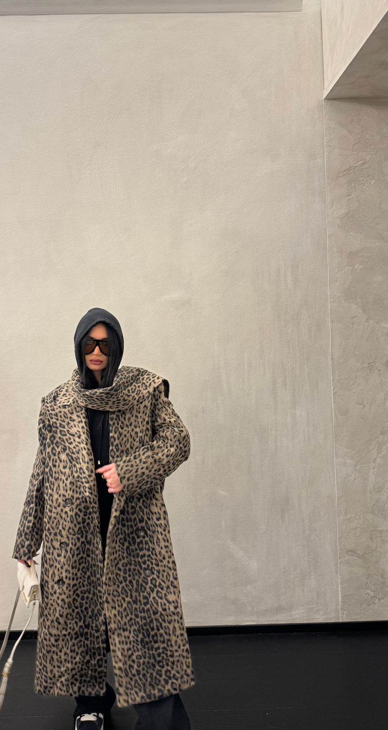 Maxi cappotto animalier scarf