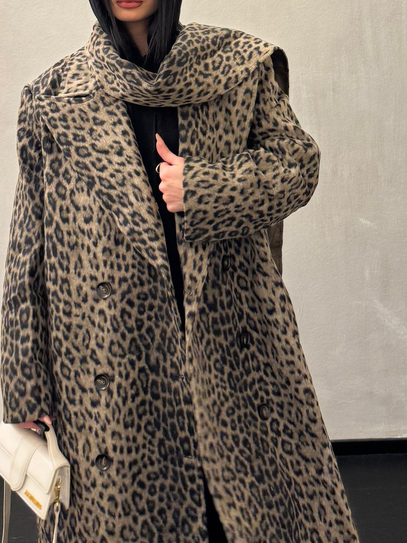 Maxi cappotto animalier scarf